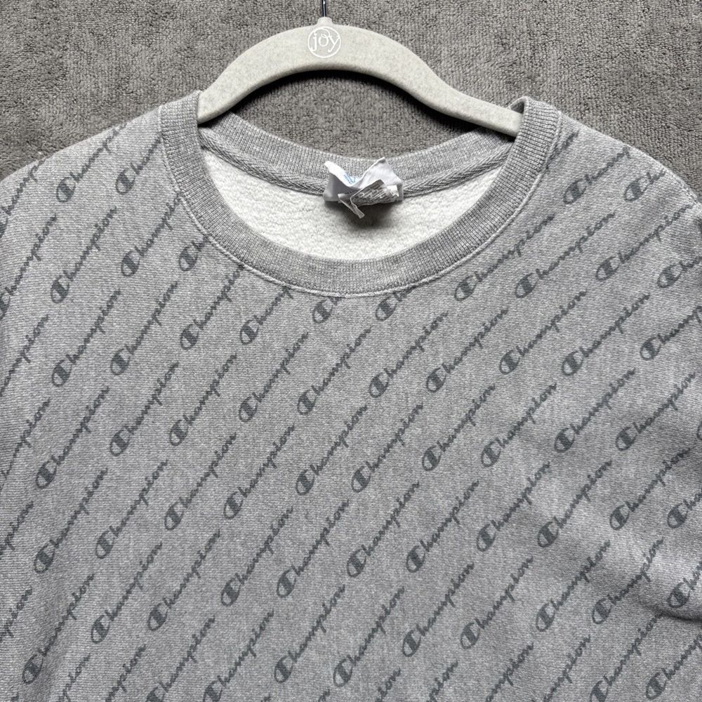 champion reverse weave sweatshirt large gray all over print logo crew neck